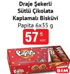 PAPİTA DRAJE ŞEKERLİ SÜTLÜ ÇİKOLATA KAPLAMALI BİSKÜVİ 6X35 G